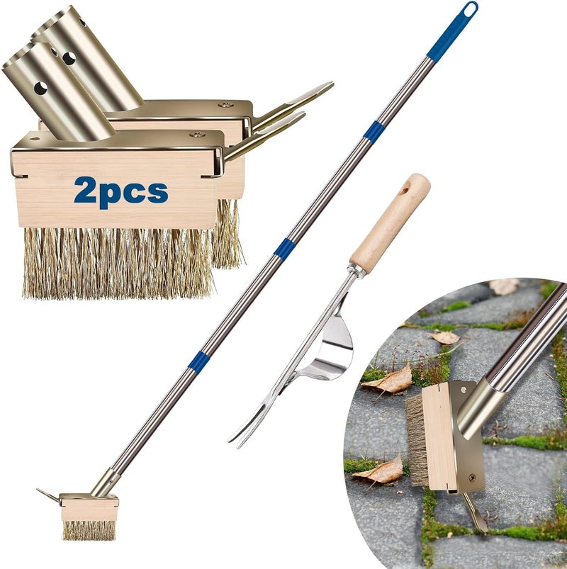mcwdoit Crack Weeder Tool, Crevice Weeding Moss Brush with 2 Heads&Scraping Hook, A Hand Puller Tool, Moss Remover with Steel Handle for Cleaning Paving Joint Paver Sidewalk Patio Stone Driveway Deck - Image 1